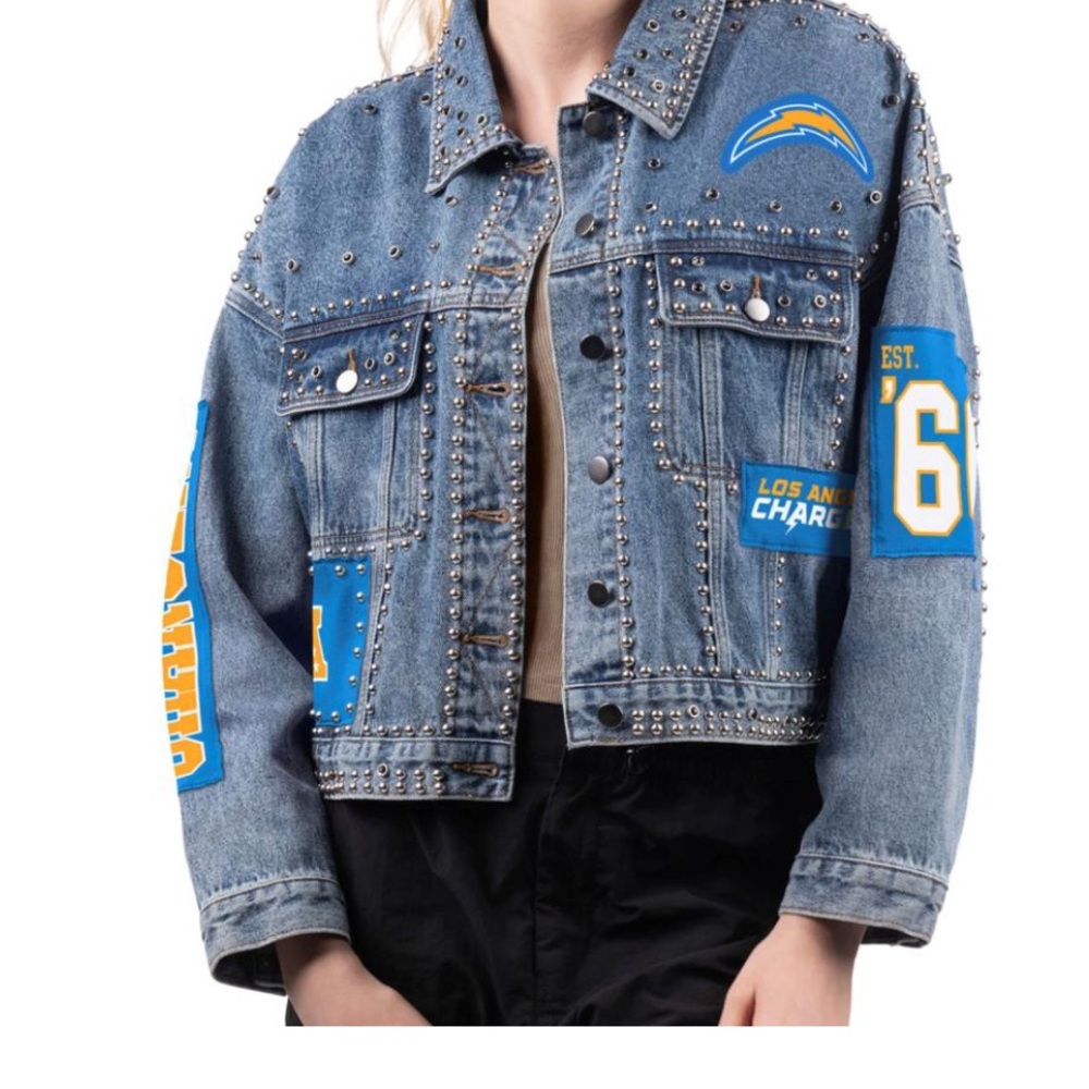 NFL Los Angeles Chargers Studded Denim Jacket - Picture 6 of 6